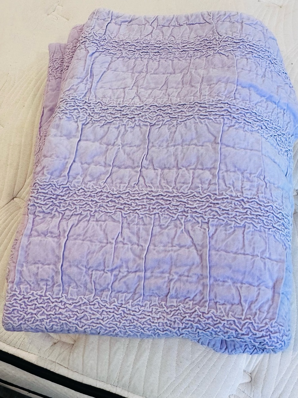 PB Kids Twin Lavender Purple Ruched Quilted Bedding Cove with matching Sheet